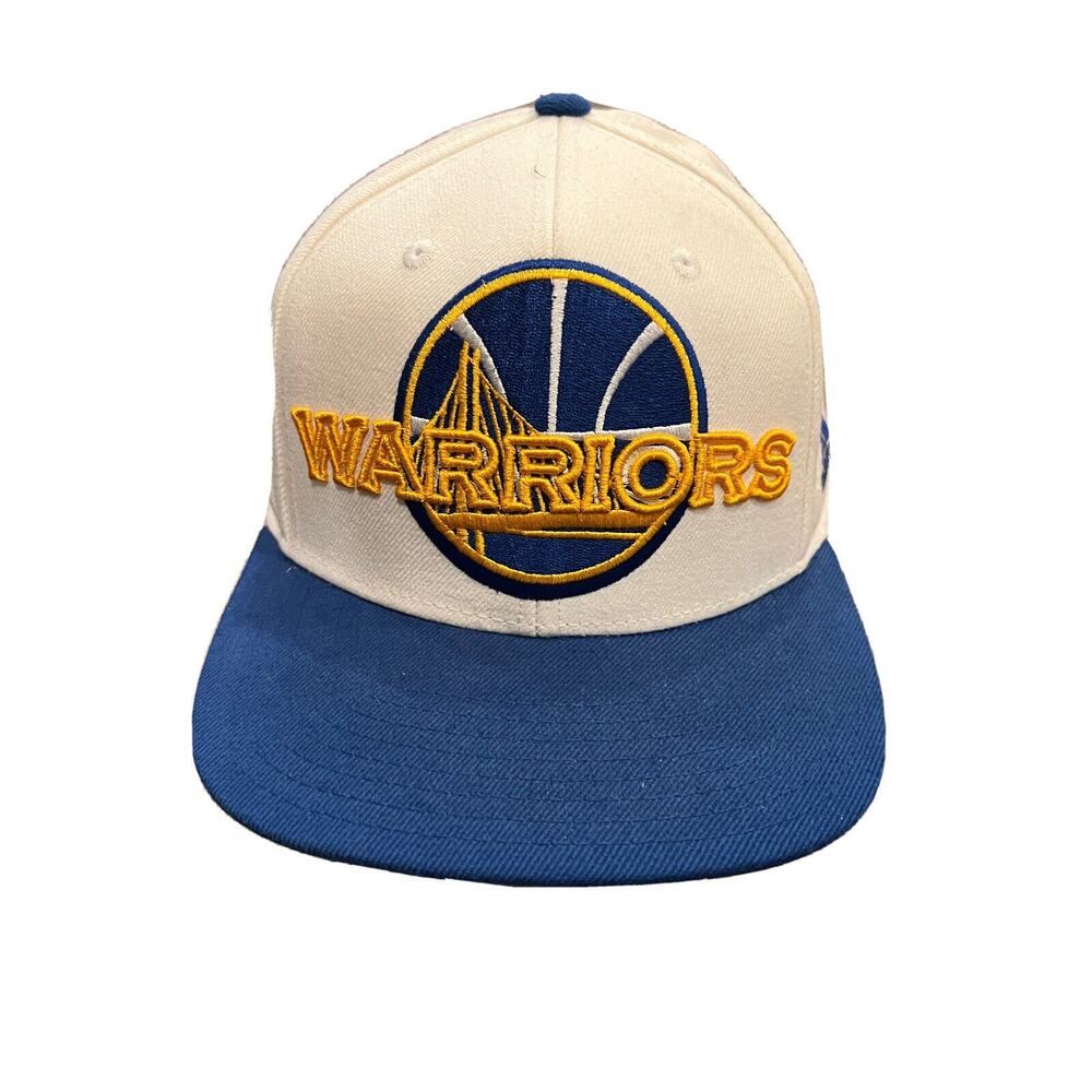 Adidas Mens White Blue NBA Golden State Warriors Adjustable Snapback Hat Cap